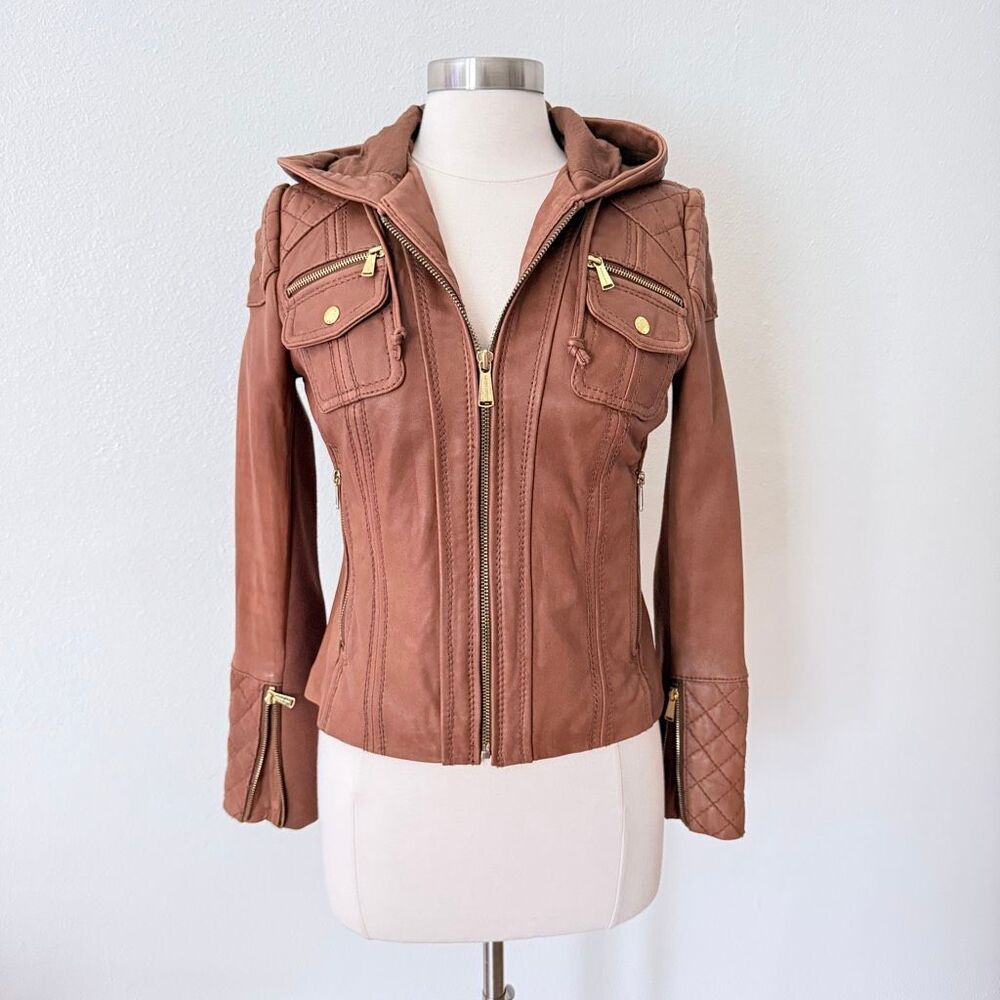 Michael Michael Kors Women's Size Small Quilted Moto Jacket Brown Soft Leather